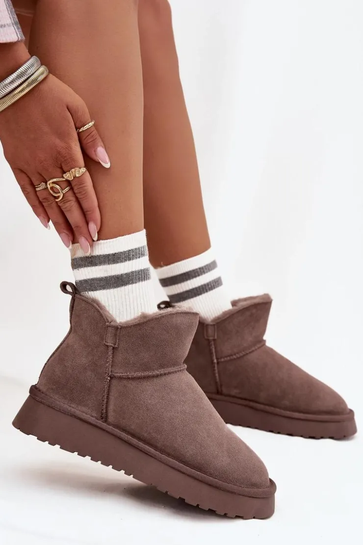 New Buty damskie Vinceza Śniegowce Z Naturalnego Zamszu Ocieplane Futerkiem Vinceza 97961 Brązowe Brązowy