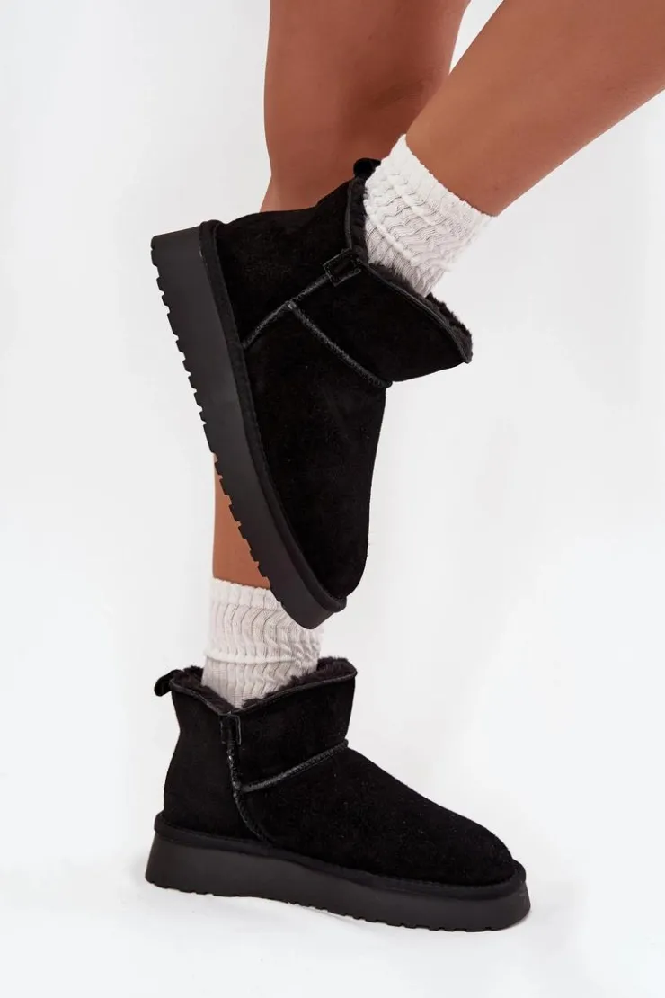 Damskie Buty damskie Vinceza Śniegowce Z Naturalnego Zamszu Ocieplane Futerkiem Vinceza 97961 Czarne