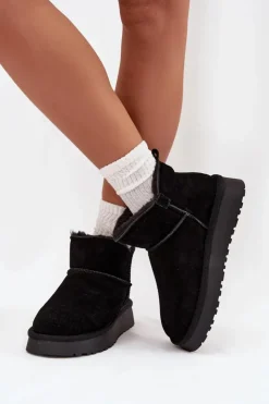 Damskie Buty damskie Vinceza Śniegowce Z Naturalnego Zamszu Ocieplane Futerkiem Vinceza 97961 Czarne