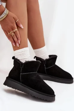 Damskie Buty damskie Vinceza Śniegowce Z Naturalnego Zamszu Ocieplane Futerkiem Vinceza 97961 Czarne