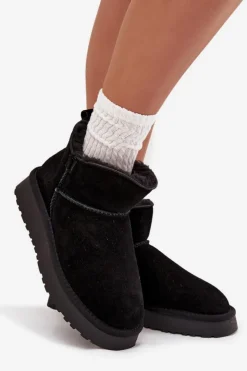 Damskie Buty damskie Vinceza Śniegowce Z Naturalnego Zamszu Ocieplane Futerkiem Vinceza 97961 Czarne