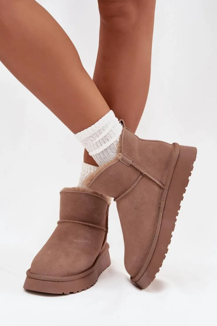 Best Buty damskie Vinceza Śniegowce Z Naturalnego Zamszu Ocieplane Futerkiem Vinceza 97961 Beżowe Beżowy