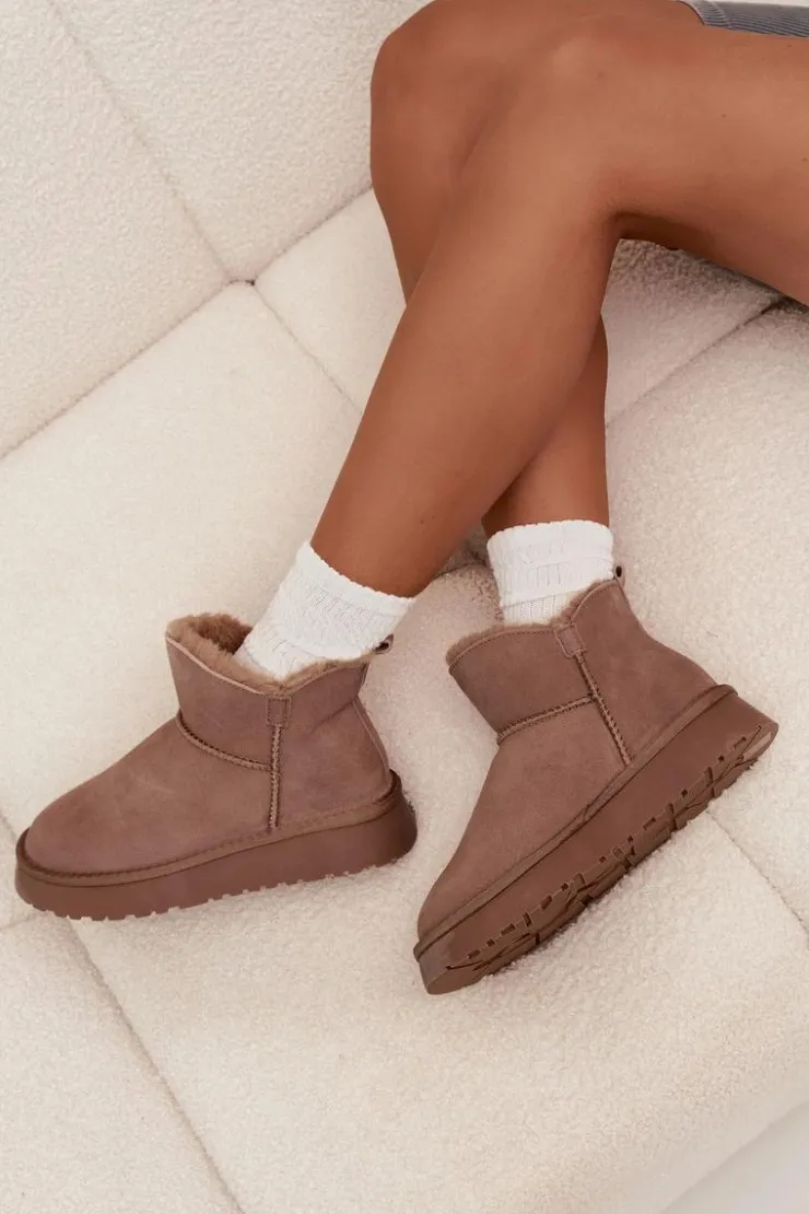 Best Buty damskie Vinceza Śniegowce Z Naturalnego Zamszu Ocieplane Futerkiem Vinceza 97961 Beżowe Beżowy