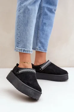 Damskie Boto Śniegowce Z Ozdobnym Haftem Czarne Selithria