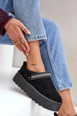 Damskie Boto Śniegowce Z Ozdobnym Haftem Czarne Selithria