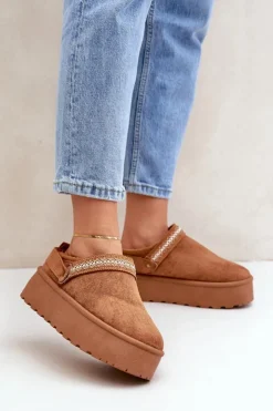 Boto Śniegowce Damskie|Kapcie Klasyczne*Śniegowce Z Ozdobnym Haftem Camel Selithria Brązowy