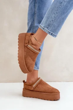 Boto Śniegowce Damskie|Kapcie Klasyczne*Śniegowce Z Ozdobnym Haftem Camel Selithria Brązowy