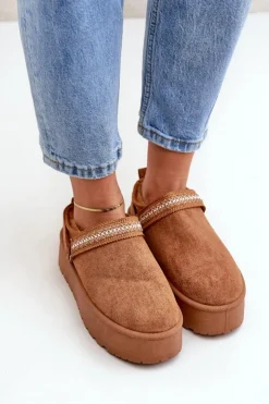 Boto Śniegowce Damskie|Kapcie Klasyczne*Śniegowce Z Ozdobnym Haftem Camel Selithria Brązowy