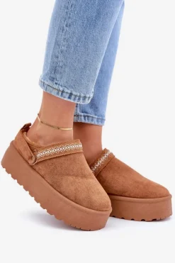 Boto Śniegowce Damskie|Kapcie Klasyczne*Śniegowce Z Ozdobnym Haftem Camel Selithria Brązowy