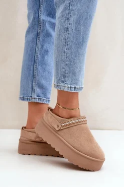 Damskie Boto Śniegowce Z Ozdobnym Haftem Beżowe Selithria