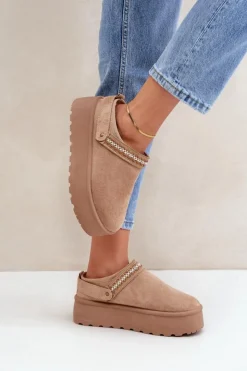 Damskie Boto Śniegowce Z Ozdobnym Haftem Beżowe Selithria