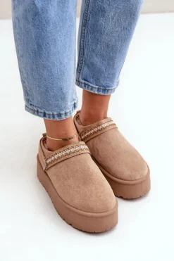 Damskie Boto Śniegowce Z Ozdobnym Haftem Beżowe Selithria