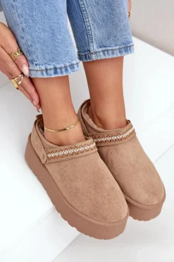 Damskie Boto Śniegowce Z Ozdobnym Haftem Beżowe Selithria