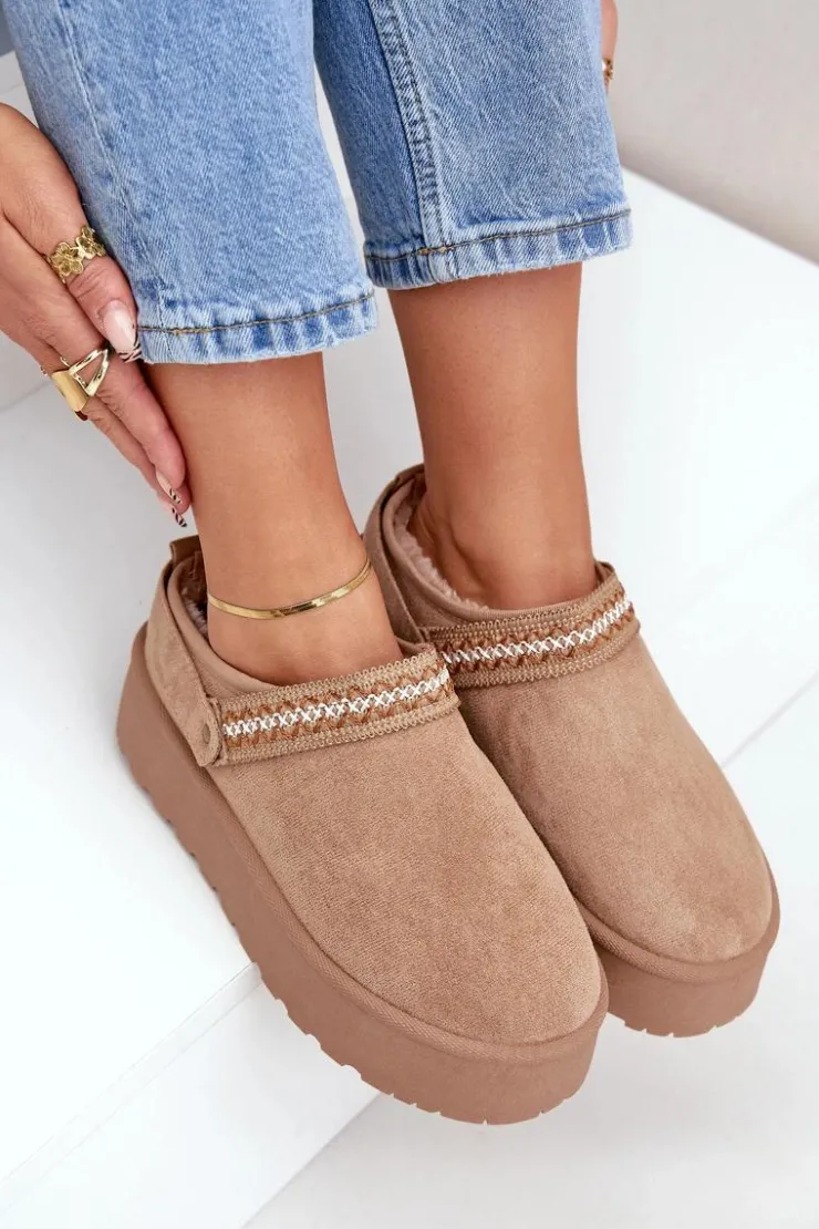 Damskie Boto Śniegowce Z Ozdobnym Haftem Beżowe Selithria