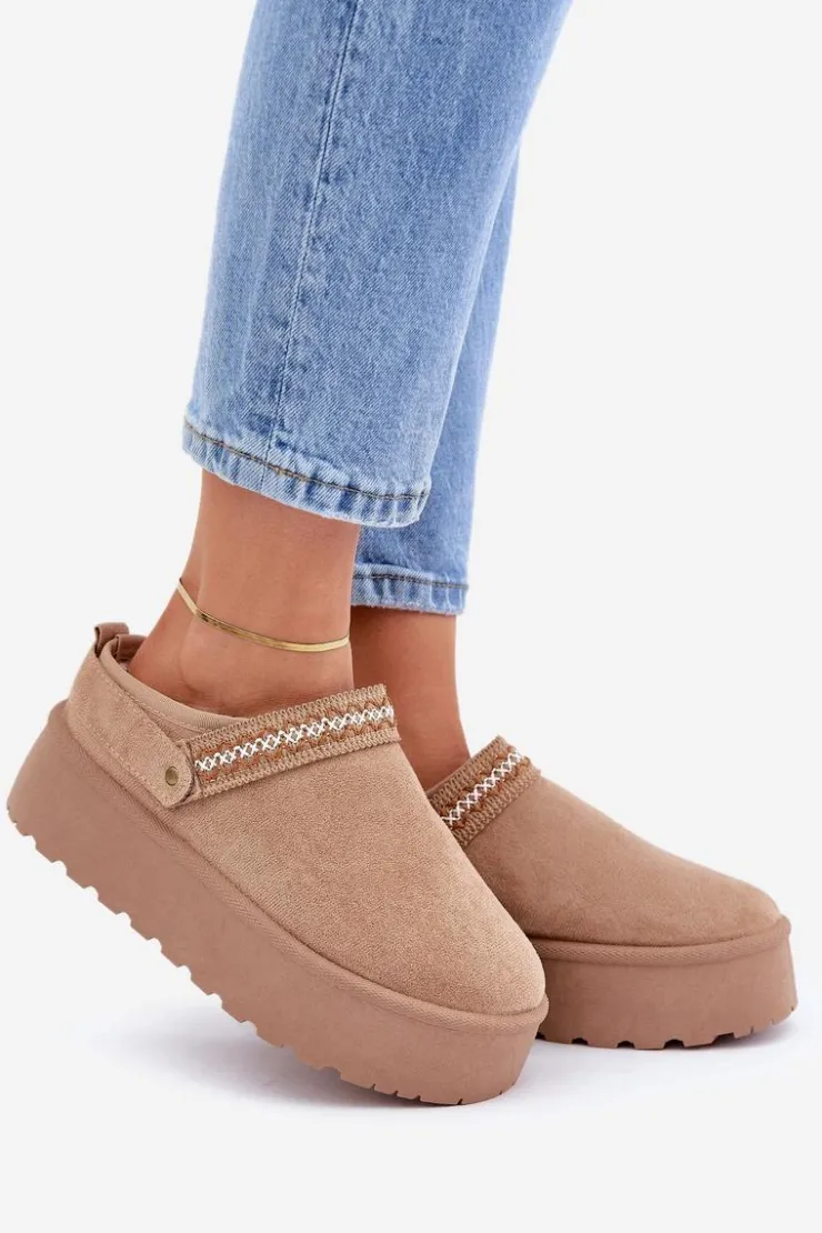 Damskie Boto Śniegowce Z Ozdobnym Haftem Beżowe Selithria