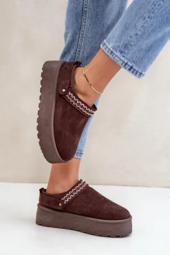 Online Boto Śniegowce Z Ozdobnym Haftem Czekoladowe Selithria