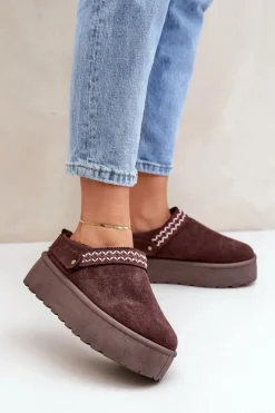 Online Boto Śniegowce Z Ozdobnym Haftem Czekoladowe Selithria