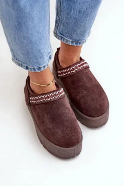 Online Boto Śniegowce Z Ozdobnym Haftem Czekoladowe Selithria