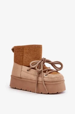 New Boto Śniegowce Z Wiązaniem Na Platformie Brązowe Mavora Brązowy