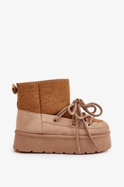 New Boto Śniegowce Z Wiązaniem Na Platformie Brązowe Mavora Brązowy