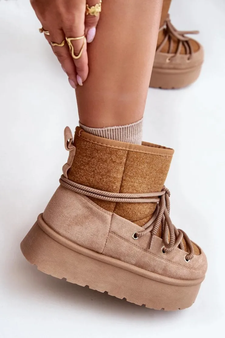 New Boto Śniegowce Z Wiązaniem Na Platformie Brązowe Mavora Brązowy