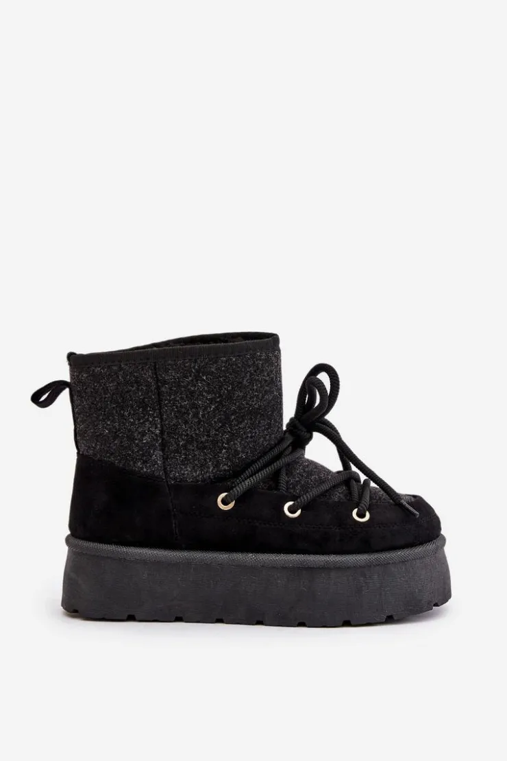 Damskie Boto Śniegowce Z Wiązaniem Na Platformie Czarne Mavora