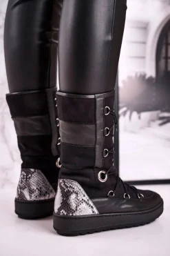 Damskie Laura Messi Śniegowce Zamszowe z Futerkiem Czarne 2054