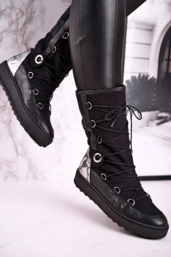 Damskie Laura Messi Śniegowce Zamszowe z Futerkiem Czarne 2054