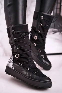 Damskie Laura Messi Śniegowce Zamszowe z Futerkiem Czarne 2054