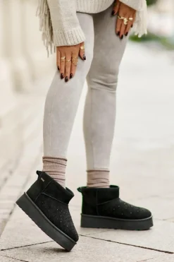 Damskie Big Star Shoes Śniegowce Ze Zdobieniem Na Platformie Big Star OO274A105 Czarne