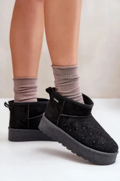 Damskie Big Star Shoes Śniegowce Ze Zdobieniem Na Platformie Big Star OO274A105 Czarne