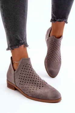 Best Buty damskie Vinceza Niskie Botki Damskie Na Płaskim Obcasie Szare Janetris