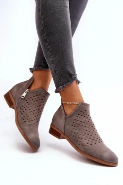 Best Buty damskie Vinceza Niskie Botki Damskie Na Płaskim Obcasie Szare Janetris