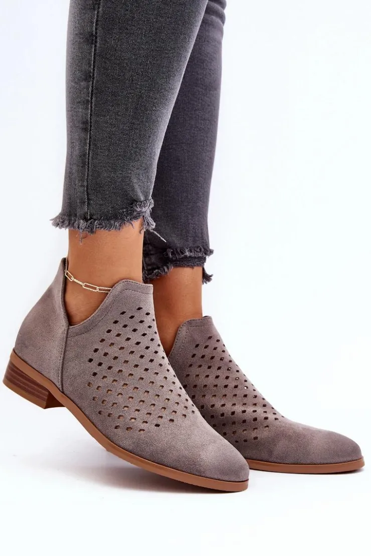 Best Buty damskie Vinceza Niskie Botki Damskie Na Płaskim Obcasie Szare Janetris