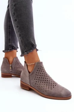 Best Buty damskie Vinceza Niskie Botki Damskie Na Płaskim Obcasie Szare Janetris