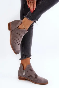 Best Buty damskie Vinceza Niskie Botki Damskie Na Płaskim Obcasie Szare Janetris