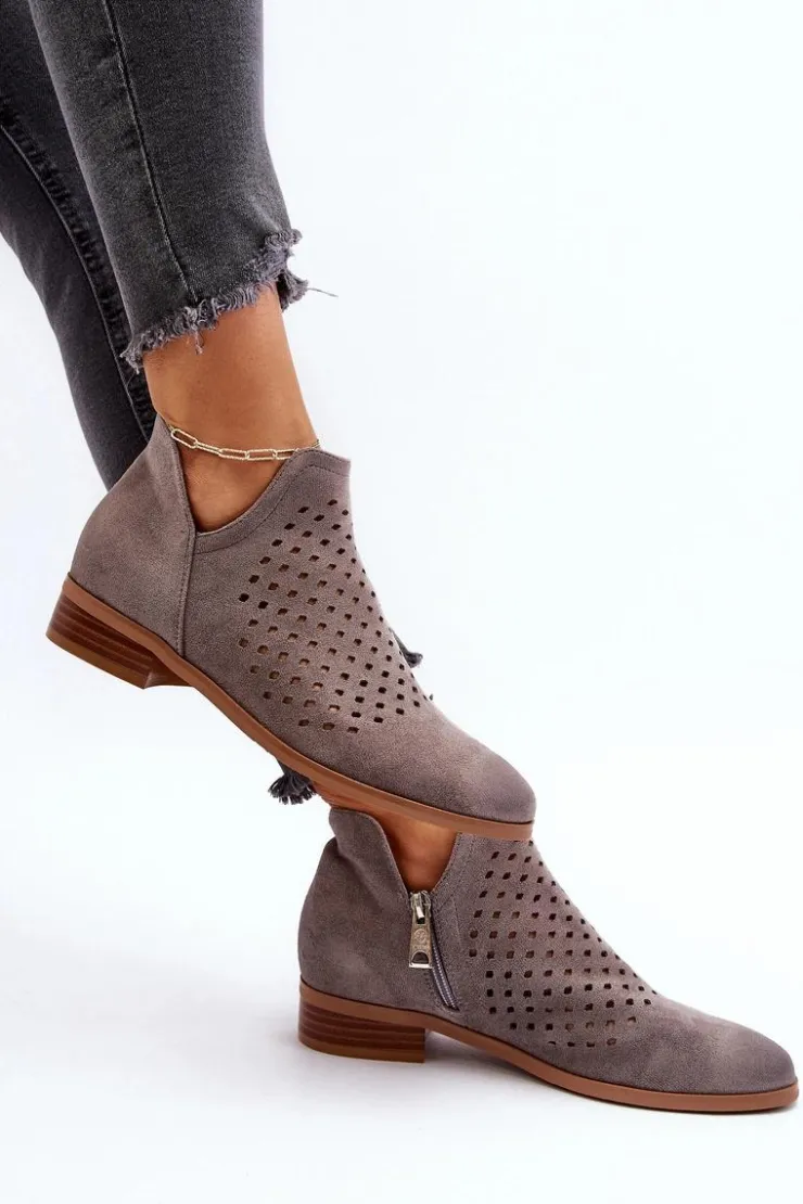 Best Buty damskie Vinceza Niskie Botki Damskie Na Płaskim Obcasie Szare Janetris