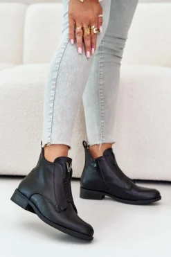 Discount Damskie buty S.Barski Niskie Botki Damskie Na Płaskim Obcasie Ocieplane Czarne S.Barski HY42-119 Czarne