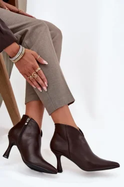 Boto Botki Na Obcasie*Niskie Botki Damskie Na Szpilce Czekoladowe Jolivra