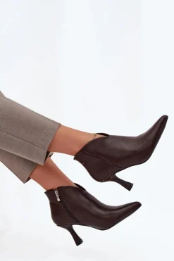 Boto Botki Na Obcasie*Niskie Botki Damskie Na Szpilce Czekoladowe Jolivra