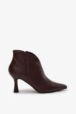 Boto Botki Na Obcasie*Niskie Botki Damskie Na Szpilce Czekoladowe Jolivra