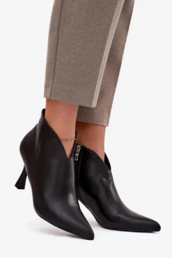 Damskie Boto Niskie Botki Damskie Na Szpilce Czarne Jolivra
