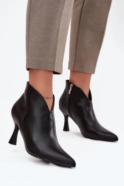 Damskie Boto Niskie Botki Damskie Na Szpilce Czarne Jolivra