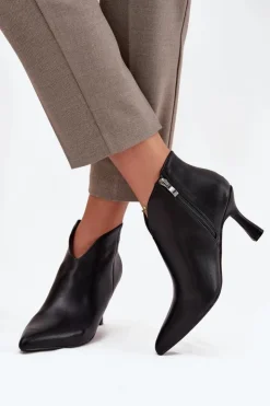 Damskie Boto Niskie Botki Damskie Na Szpilce Czarne Jolivra