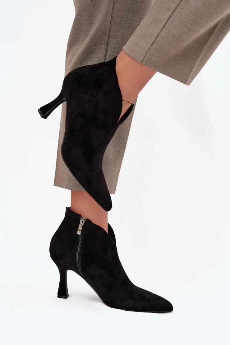 Damskie Boto Niskie Botki Damskie Na Szpilce Eko Zamszowe Czarne Jolivra