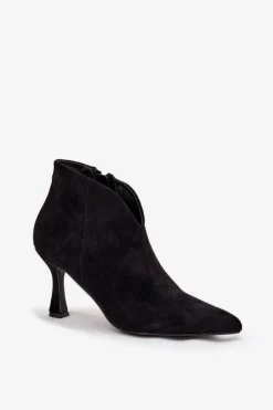 Damskie Boto Niskie Botki Damskie Na Szpilce Eko Zamszowe Czarne Jolivra