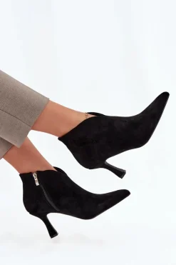 Damskie Boto Niskie Botki Damskie Na Szpilce Eko Zamszowe Czarne Jolivra