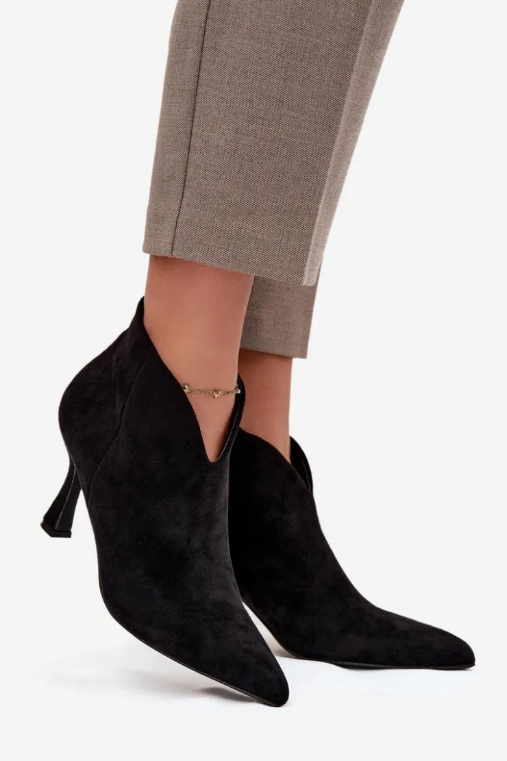 Damskie Boto Niskie Botki Damskie Na Szpilce Eko Zamszowe Czarne Jolivra