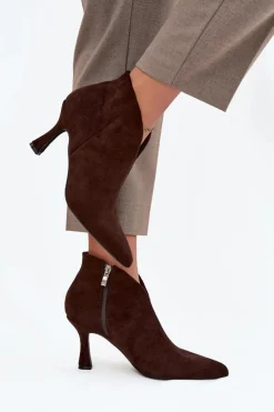 Discount Boto Niskie Botki Damskie Na Szpilce Eko Zamszowe Czekoladowe Jolivra