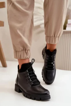 Damskie Boto Niskie Botki Damskie Ocieplane Z Eko Skóry Czarne Erisabelle